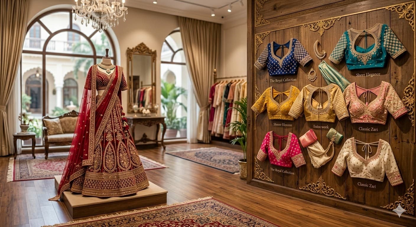 Elegant woman in a designer saree.